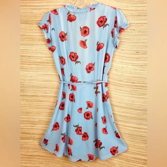 Reformation Garnet Wrap Dress Pelyana V-Neck Floral Print Dress In Blue Ref Sz S - Picture 10 of 16